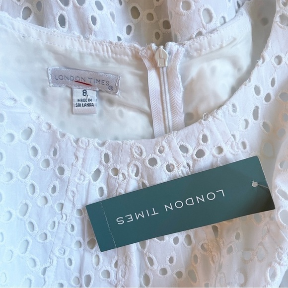 LONDON TIMES NWT Eyelet Lace Sleeveless Summer Shift Dress Size 8 in White - Picture 12 of 14